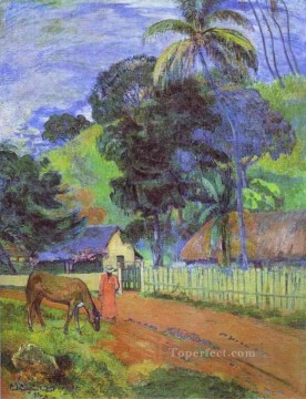 ポール・ゴーギャン Painting - 道路上の馬 タヒチの風景 ポスト印象派 原始主義 ポール・ゴーギャン